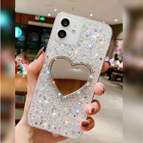 Rhinestones Bling Decor Heart Shaped Mirror iPhone Case - Picture 2 of 4